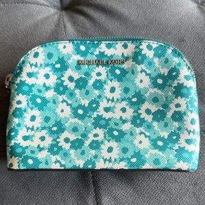 Michael Kors Teal and White Floral Pouch